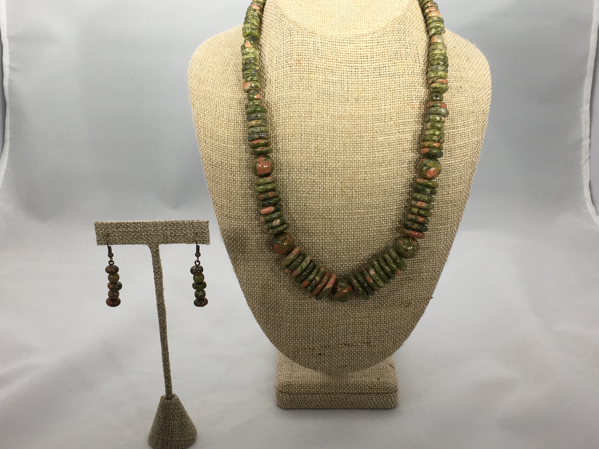Unakite Jasper Cowgirl Up Necklace and Feather Earrings Set